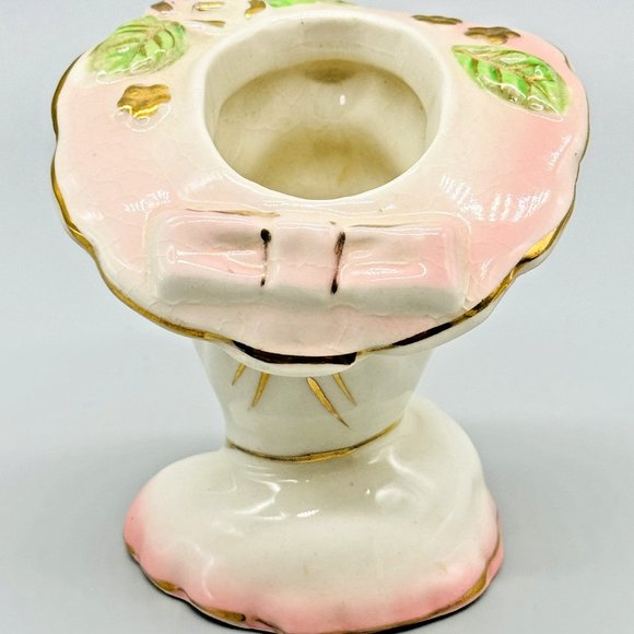 Lady Head Vase Pink Gold Eyelashes Highlights Jewelry Hat 1950s 3 inch - Picture 4 of 8